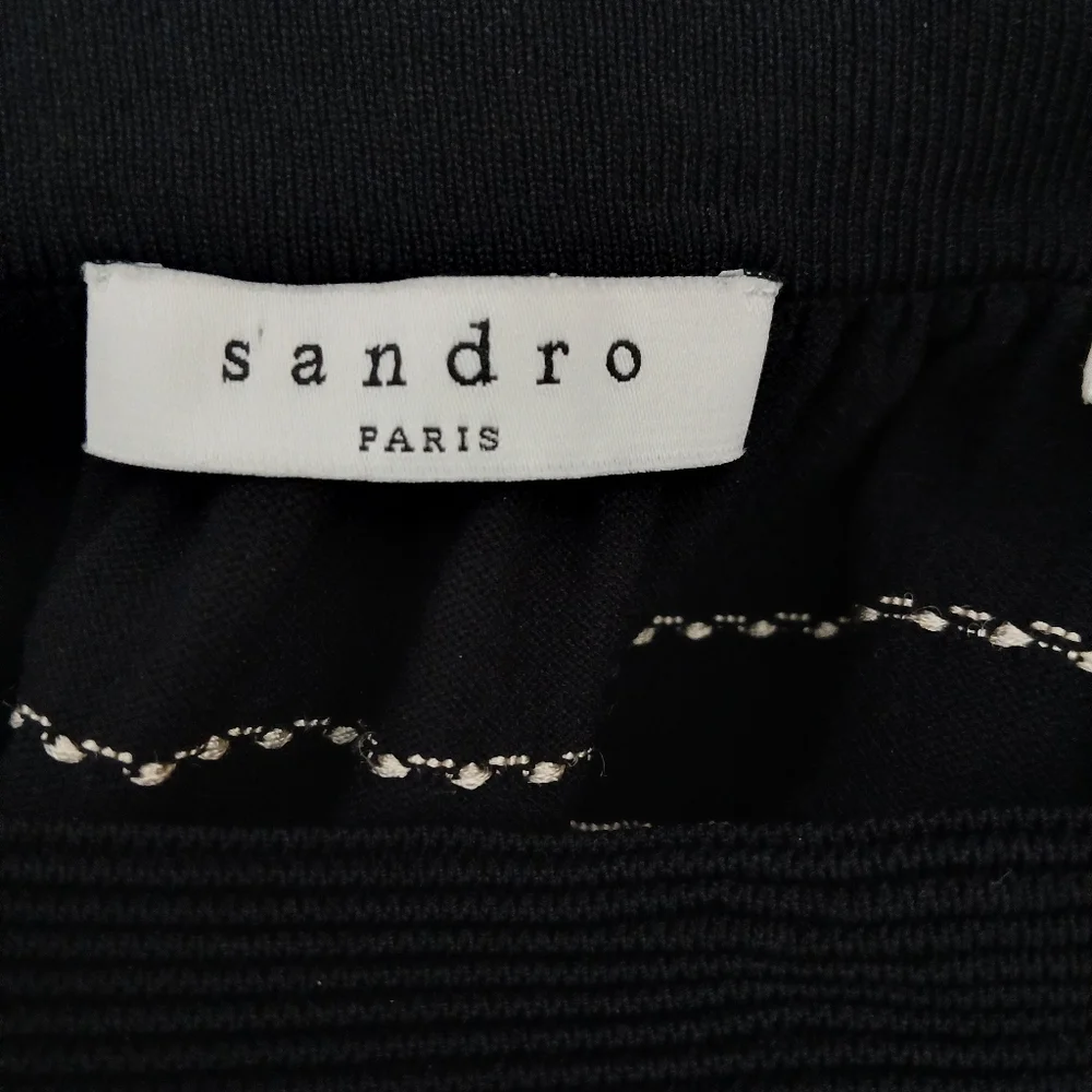 SANDRO PARIS‎ CREPE KNIT BLACK STRIPED MINI SKIRT